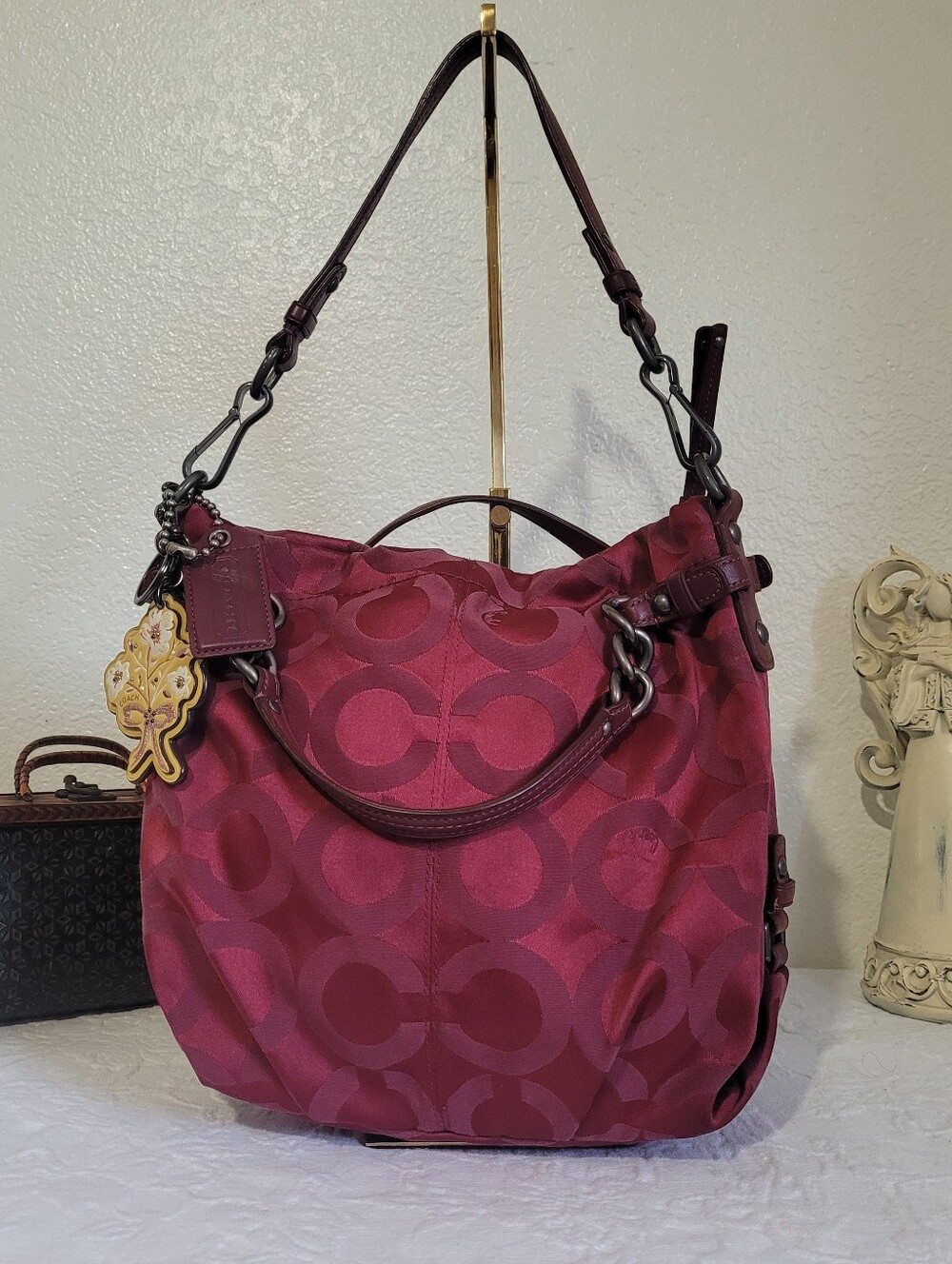 Vintage Y2K Burgandy Coach 14147 Brooke Op Art Double Handle Hobo Bag
